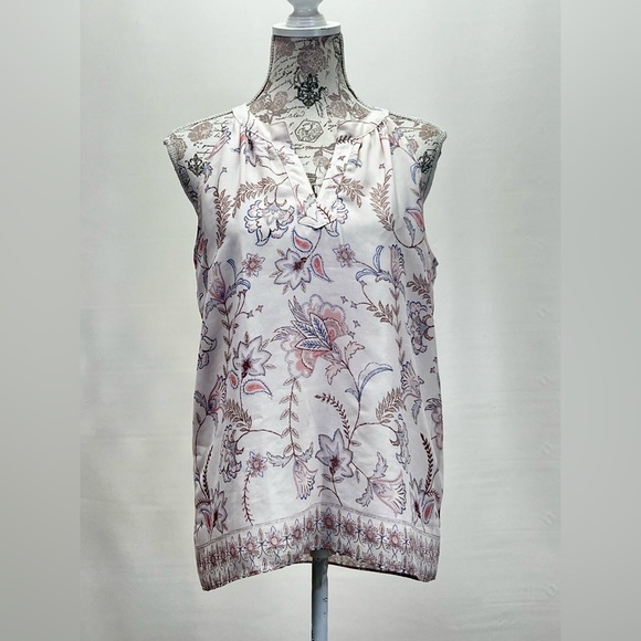 🛍️ ANTIBES‎ BLANC Pale pink floral sleeveless blouse size S. - Picture 2 of 12